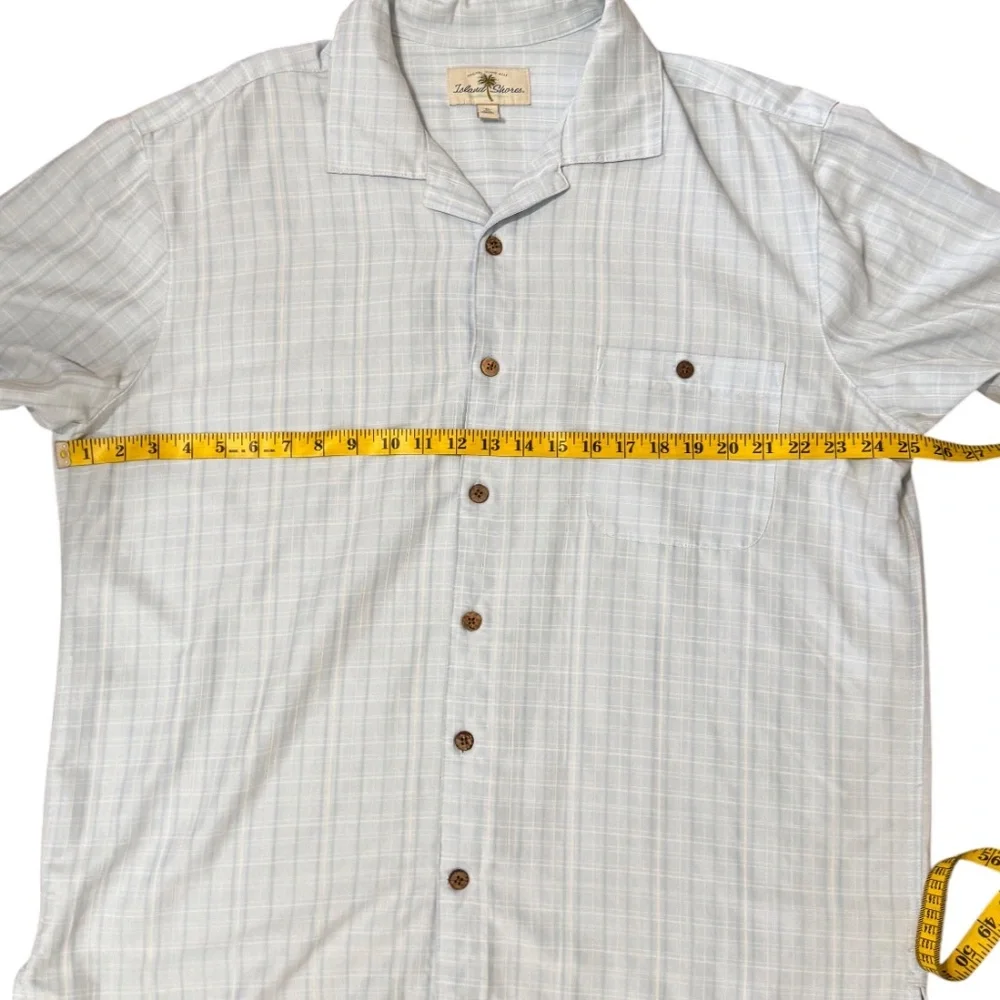 Island Shores Mens Hawaiian Shirt in Light Blue Plaid XL Resortwear, casual wear